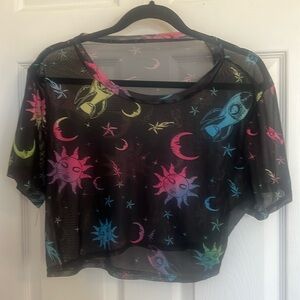 Shein Vintage Y2K Black Celestial Pattern Crop Top